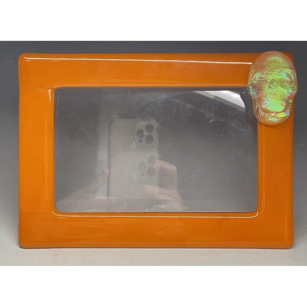 Vintage Orange Plastic Lucite Halloween Acrylic Plastic Picture Frame SKULL